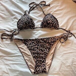 Victoria's Secret Leopard Print Triangle Bikini - Brown and Black